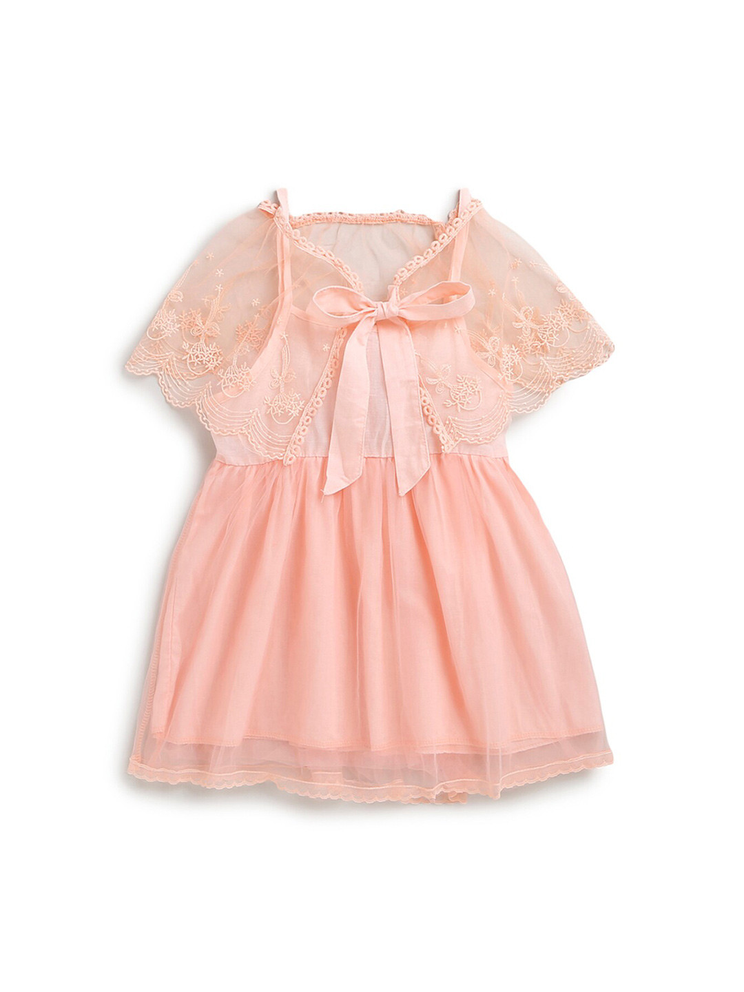 Hopscotch Girls Peach-Coloured Embroidered Fit & Flare Dress