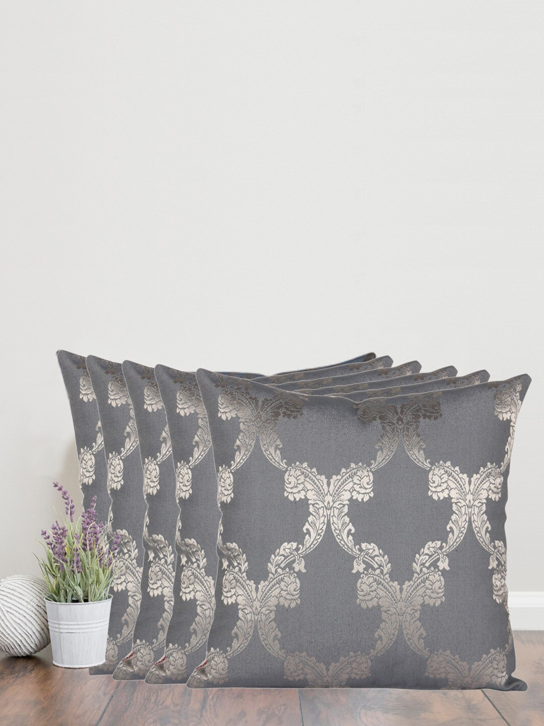 Home Self design Ethnic Motifs Cotton Washable 5 Piece Square Cushion Covers - 12x12In