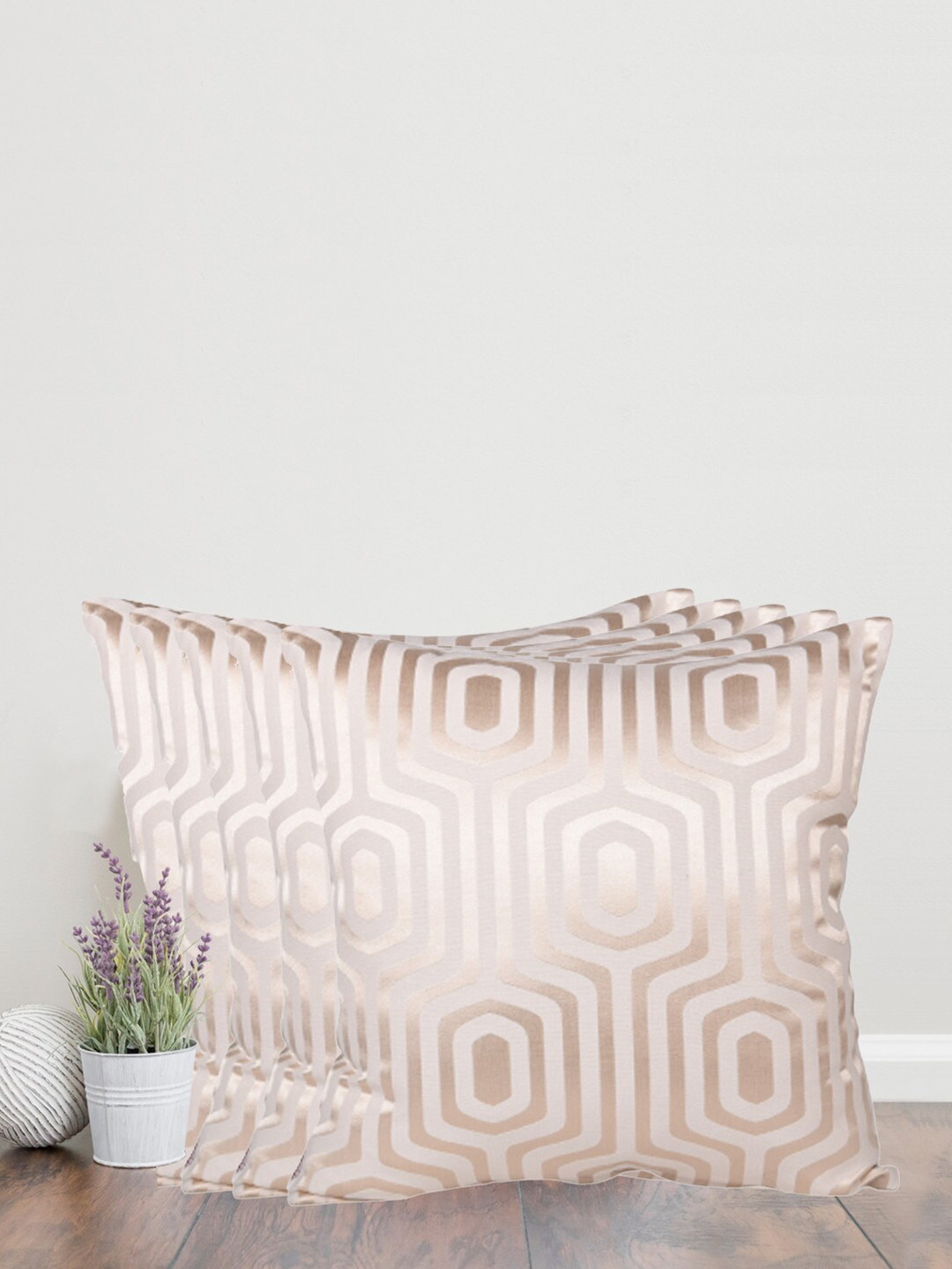 Home Cream Geometric Cotton Washable 5 Pcs Square Cushion Covers - 20 x 20 In