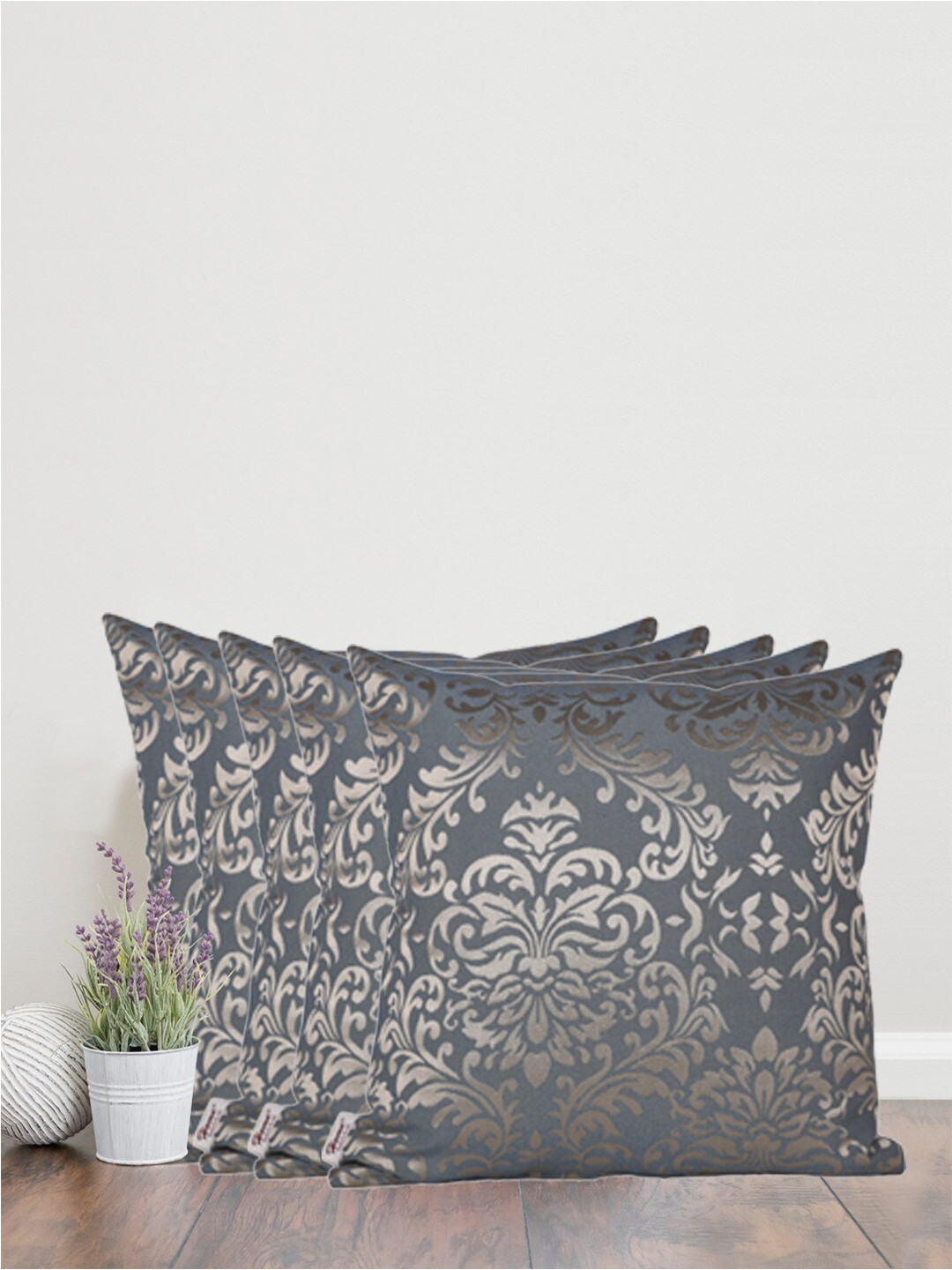 Home Blue Self Design Cotton Washable 5 Textured Square Cushion Covers -16x16In