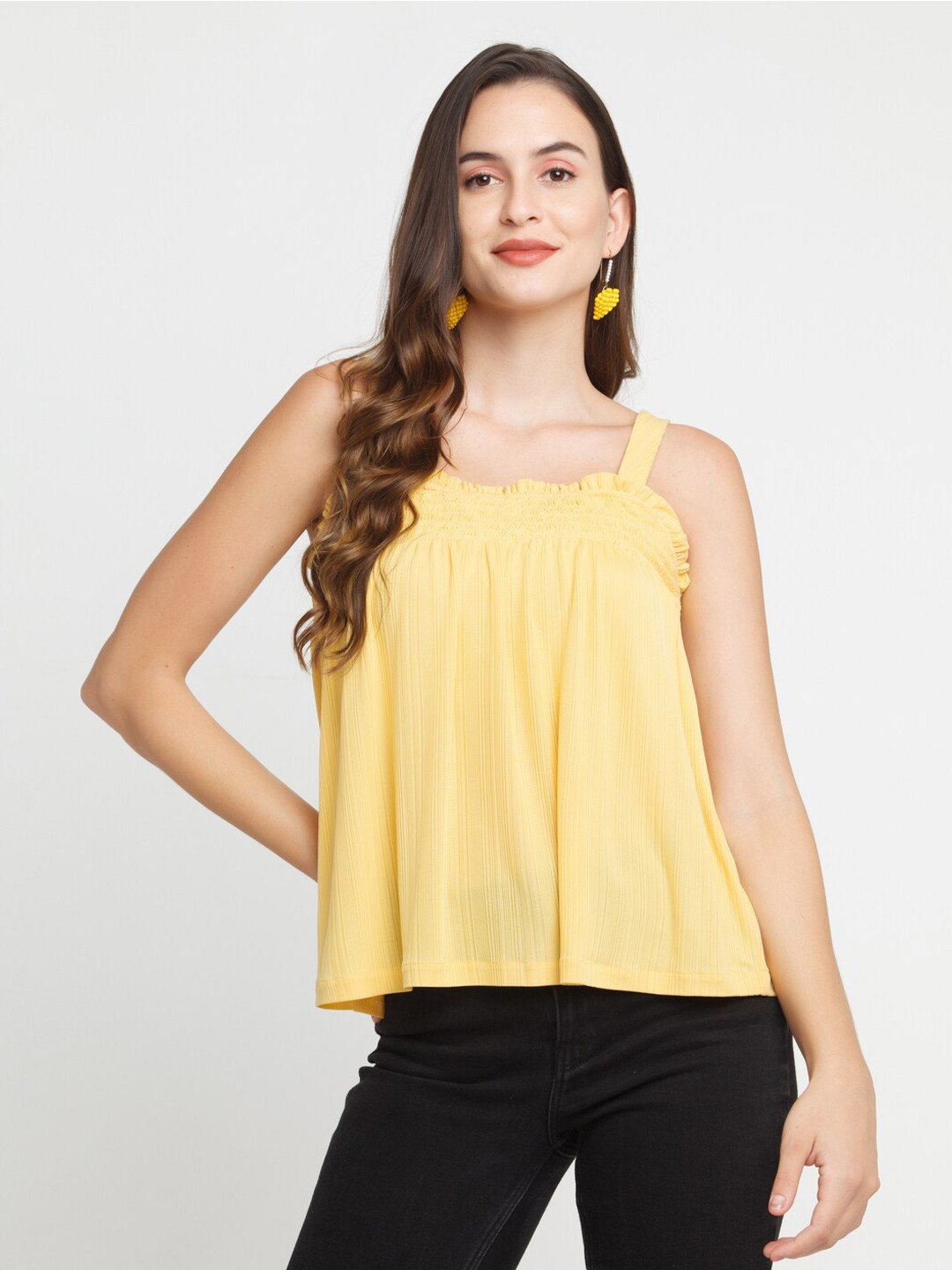 Zink London Yellow Striped Smocked A-line Top