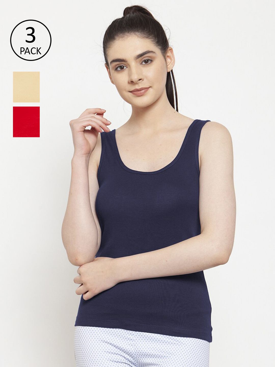 Friskers Pack Of 3 Solid Cotton Casual Tank Tops