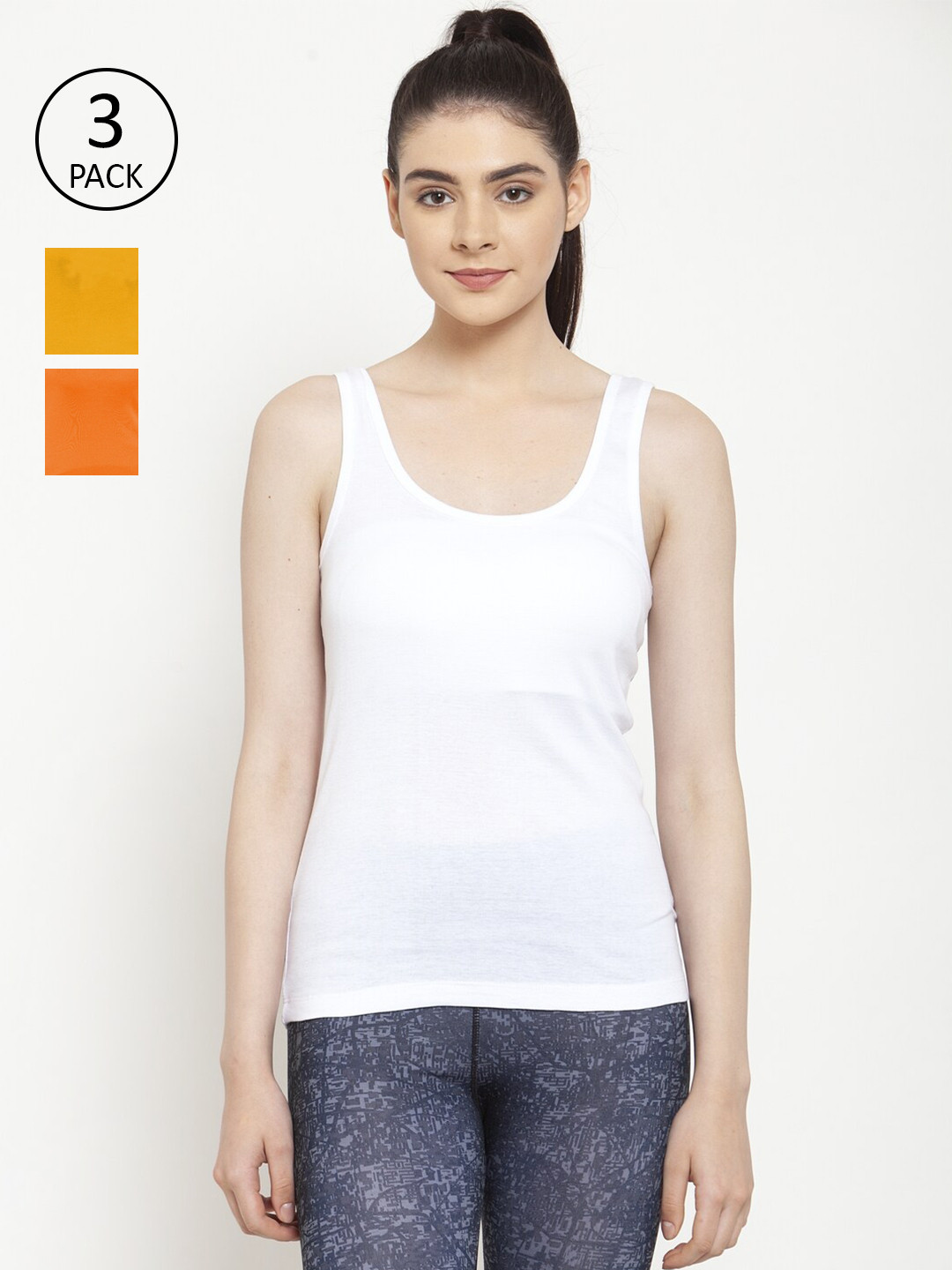 Friskers Pack of 3 White & Mustard Yellow Tank Top