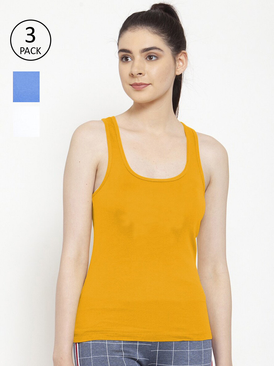 Friskers Pack Of 3 White & Turquoise Blue Tank Tops