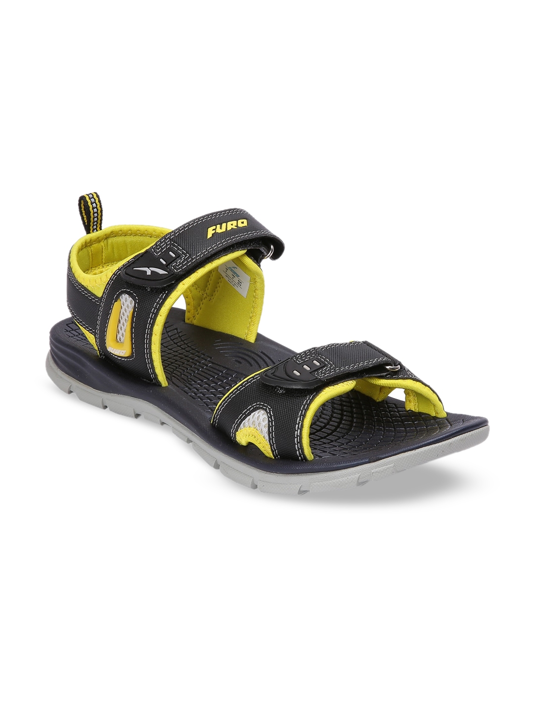 Buy FURO By Red Chief Men Black Yellow Patterned Sports Sandals