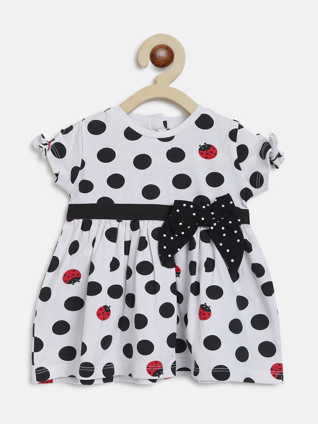 Chicco Kids Girls White & Black Flared Bow Dress