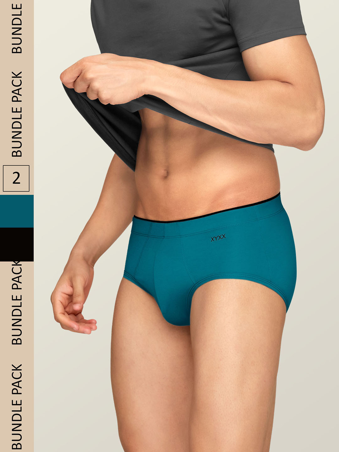 XYXX Men Pack of 2 Teal & Black IntelliSoft Antimicrobial Micro Modal Uno Briefs
