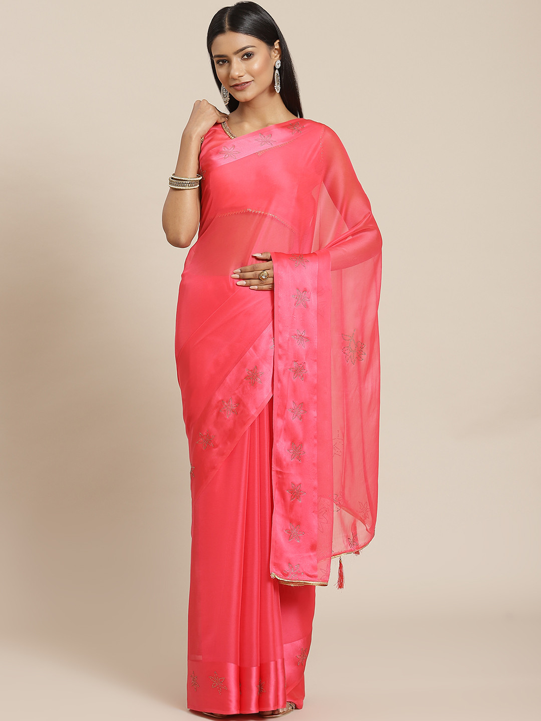 Indi INSIDE Coral Sequinned Saree