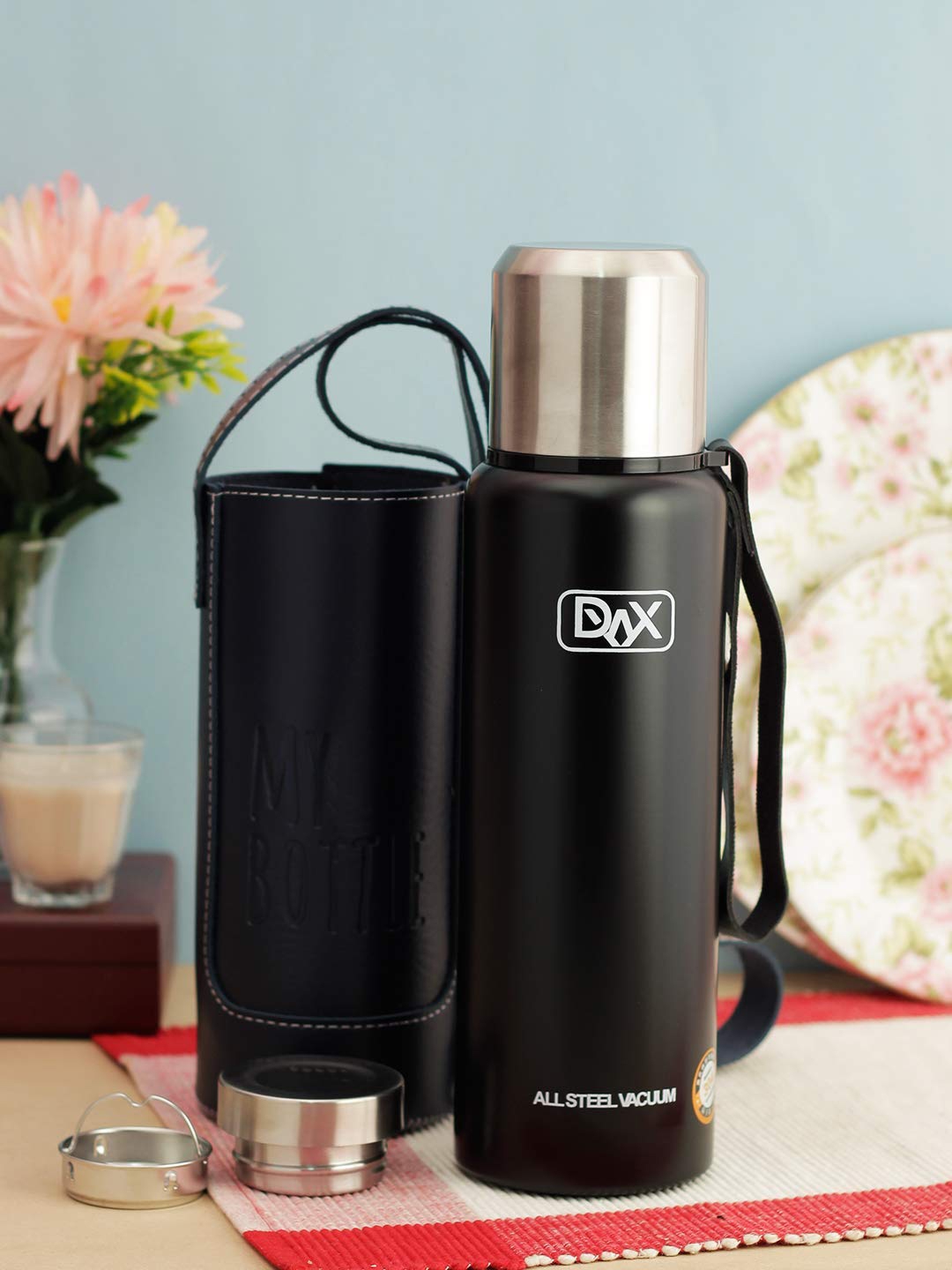 Frabble8 Black Solid Stainless Steel Double Wall Vacuum Insulated Flask
