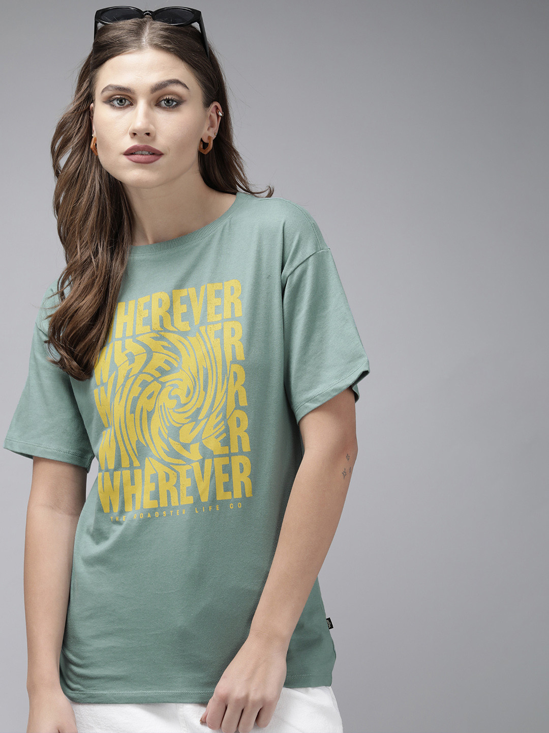 The Roadster Lifestyle Co Women Typography Printed Boxy Pure Cotton Regular Fit T-shirt