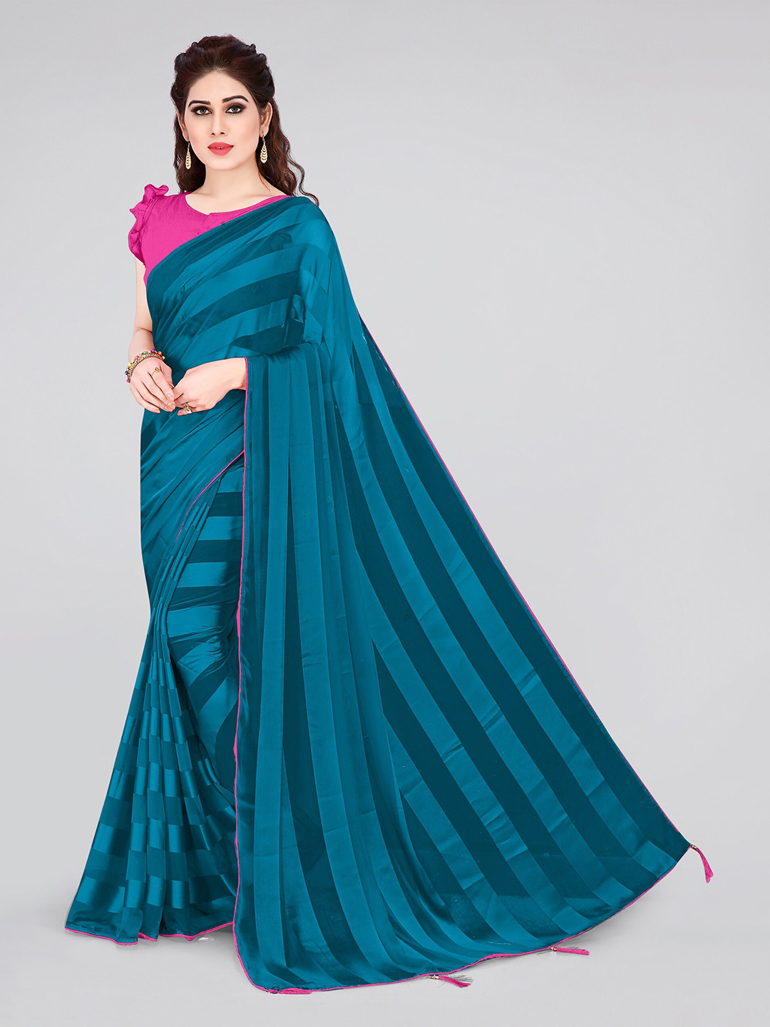 KALINI Turquoise Blue Striped Saree