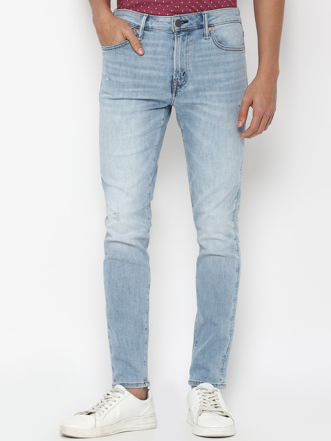 AMERICAN EAGLE OUTFITTERS Men Blue Slash Knee Heavy Fade Jeans