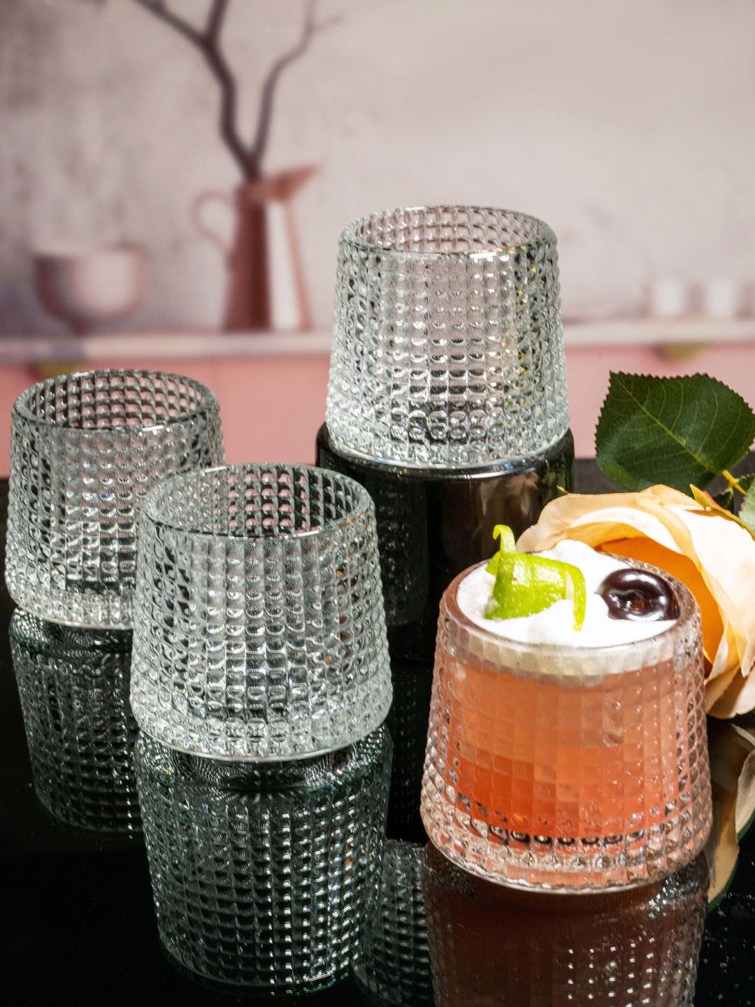 GOODHOMES Transparent Set of 6 Glass Textured Tumbler
