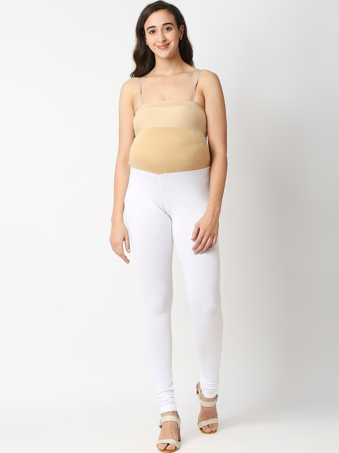 MeeMee Women White Solid Cotton Maternity Leggings