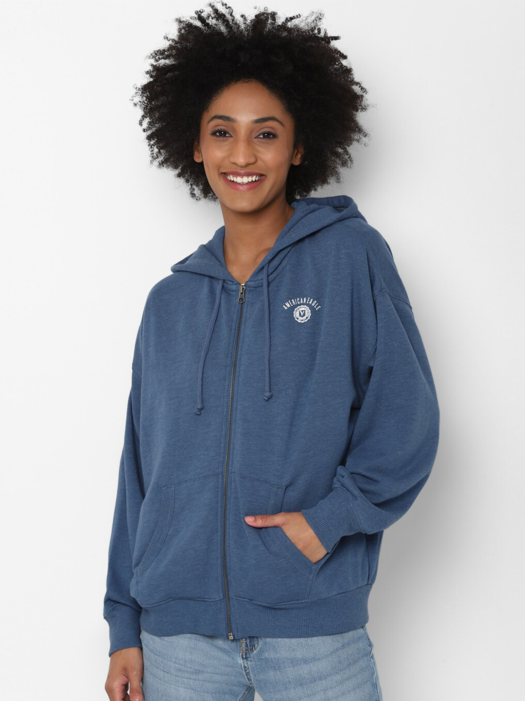 AMERICAN EAGLE OUTFITTERS Women Blue Hooded Sweatshirt