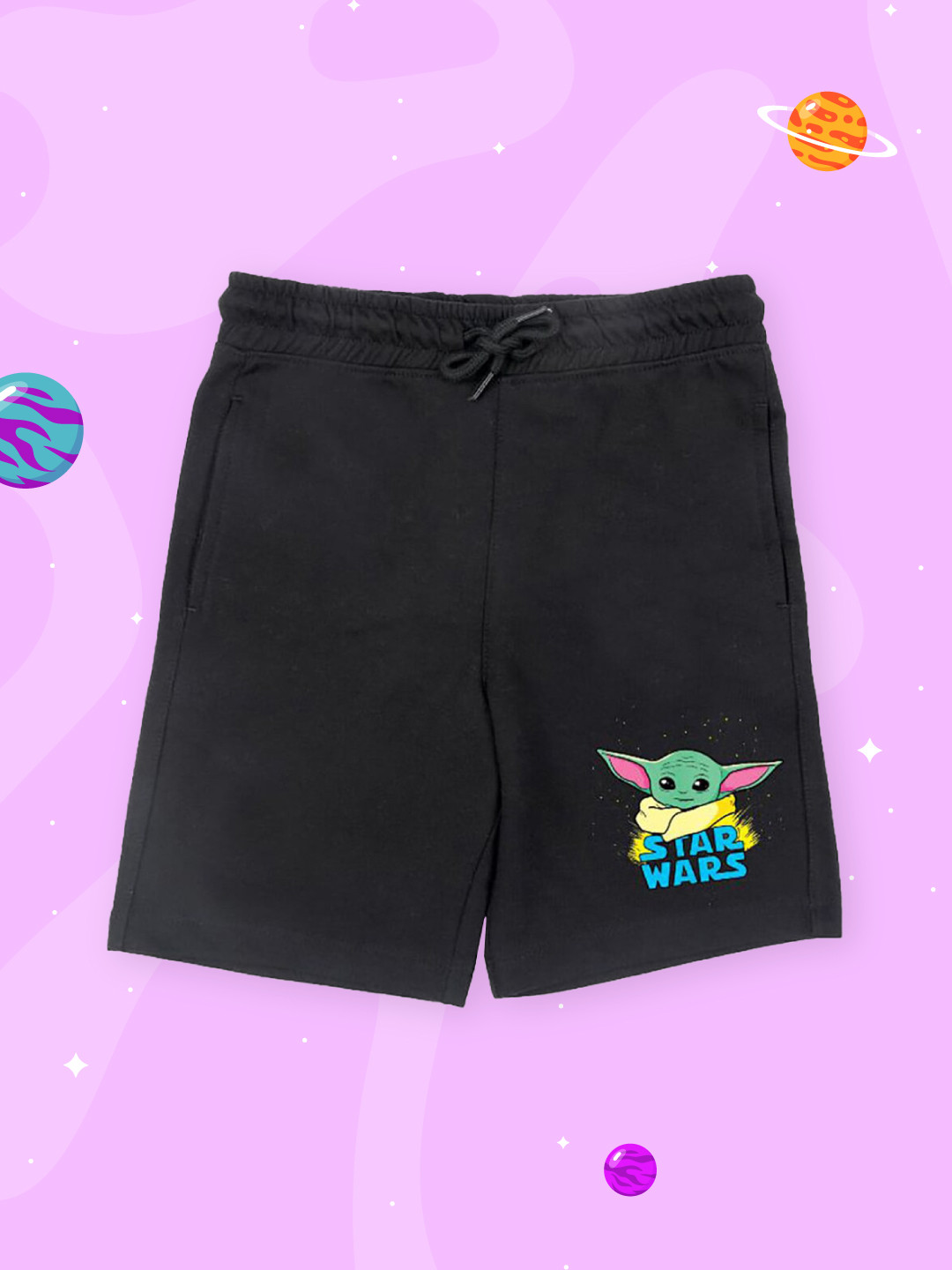 YK Star Wars Boys Black & Green Yoda Printed Shorts