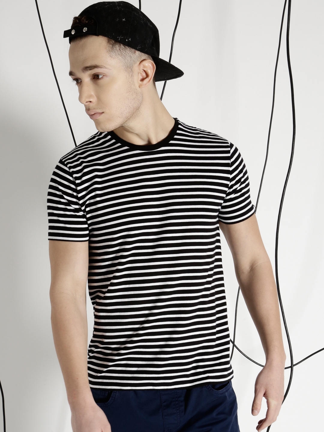 striped t shirt mens black and white