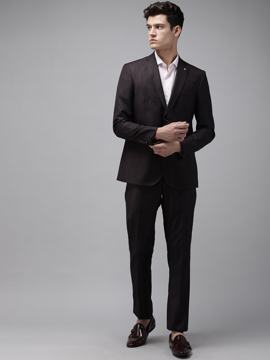 Arrow Men Brown Tailored Fit Solid Single Breasted 2 Piece Formal Suit