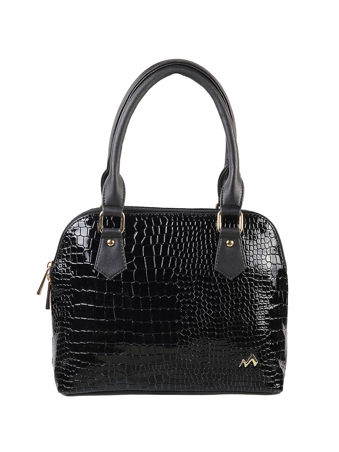 Metro Woman Black Animal Textured Structured Handheld Bag