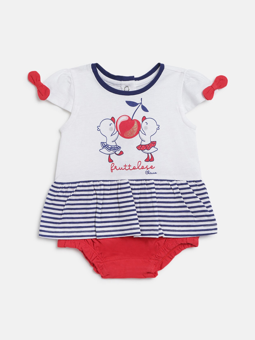 Chicco Girls White & Blue Printed Knitted Cotton Bodysuits