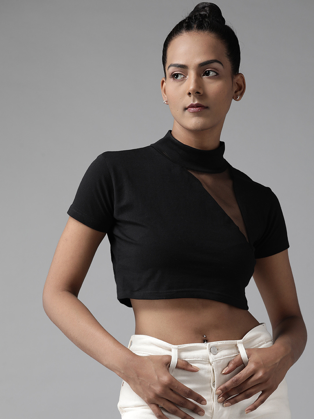 The Dry State Black Pure Cotton Cutout Crop Top