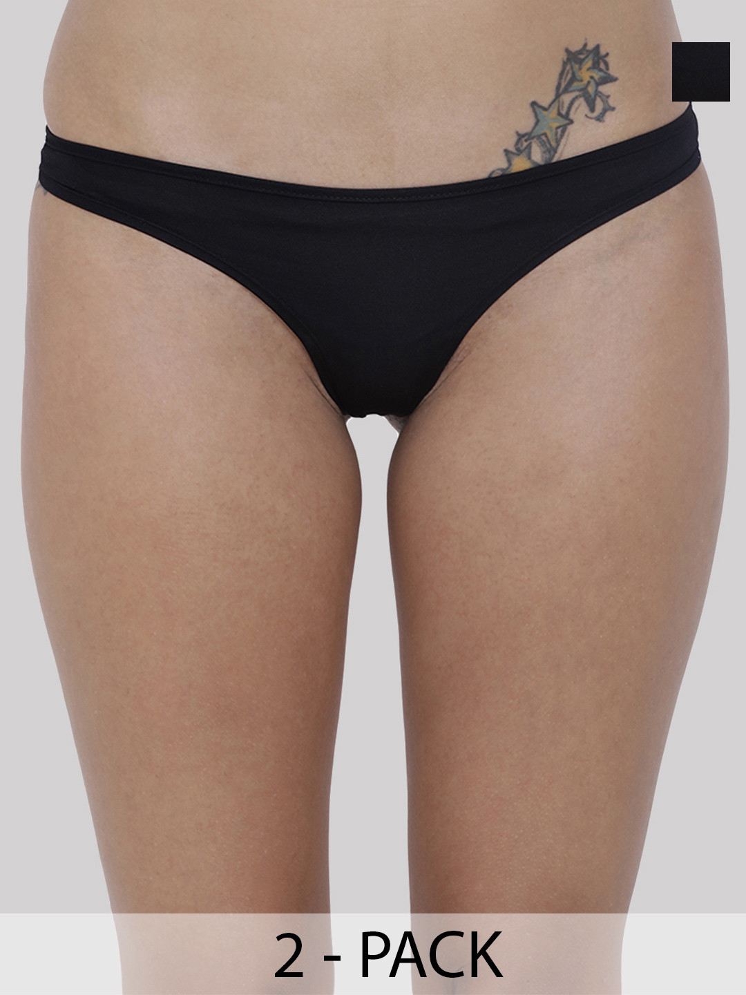 BASIICS by La Intimo Women Black Pack of 2 Semi Seamless Bikini Briefs