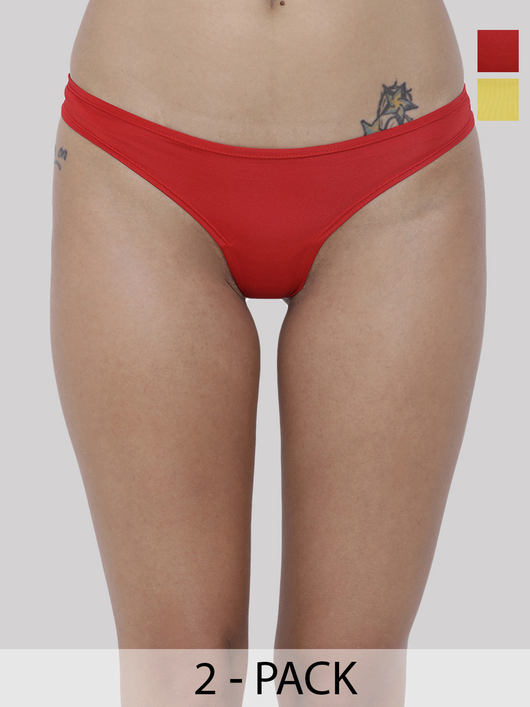BASIICS by La Intimo Women Pack of 2 Red & Yellow Thongs BCPSS010B026