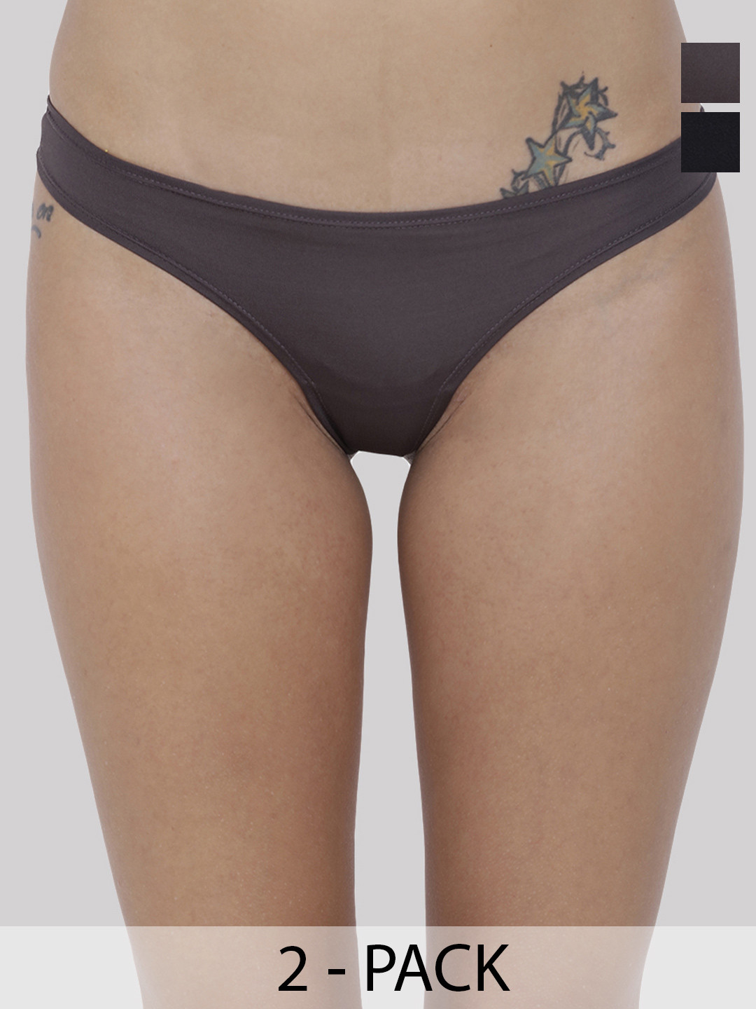 BASIICS by La Intimo Women Set Of 2 Black & Grey Solid Semi-Seamless Thongs BCPSS010B02F
