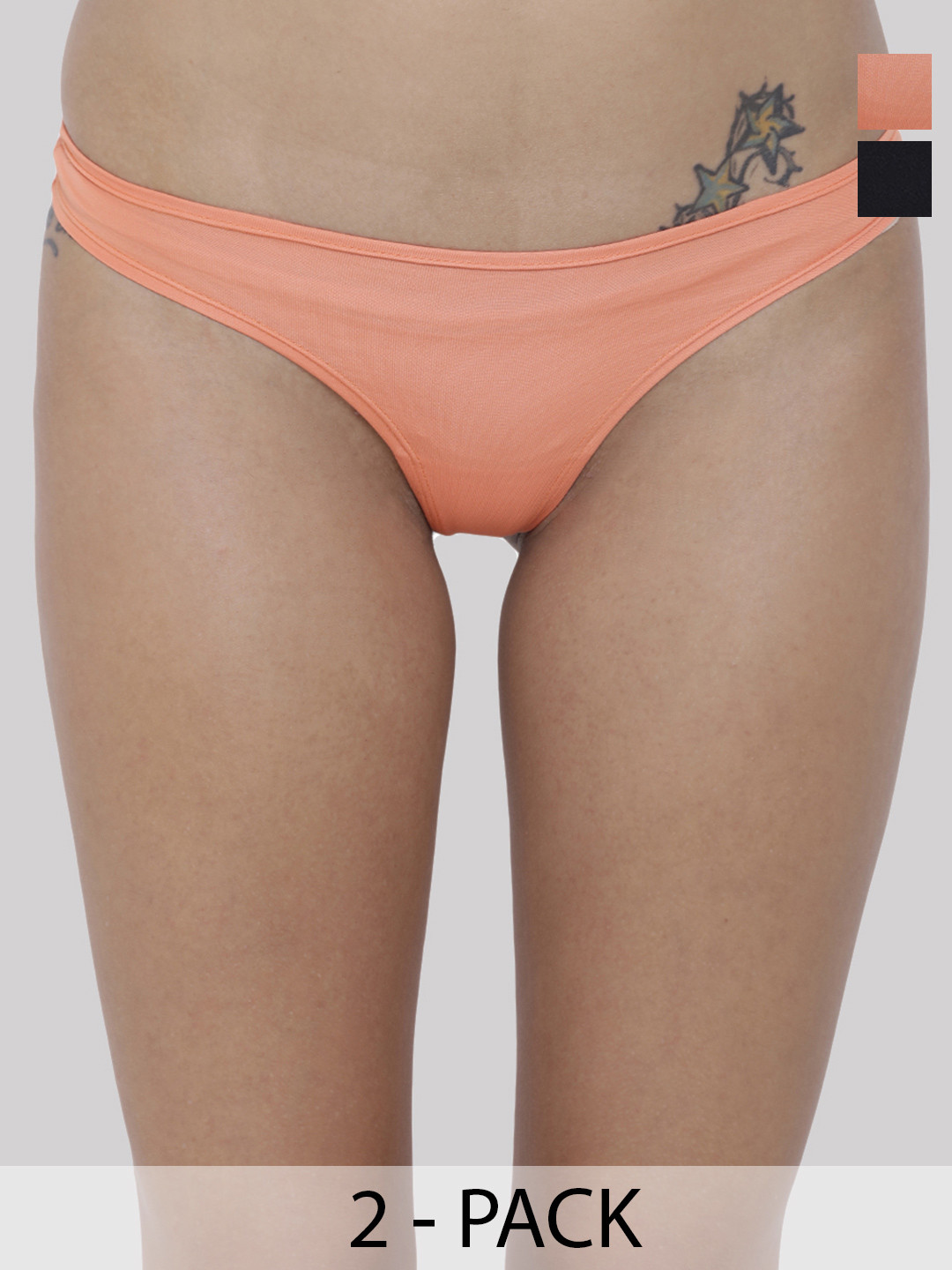 BASIICS by La Intimo Woman Pack of 2 Black & Peach Spiffy Semi Seamless Panty