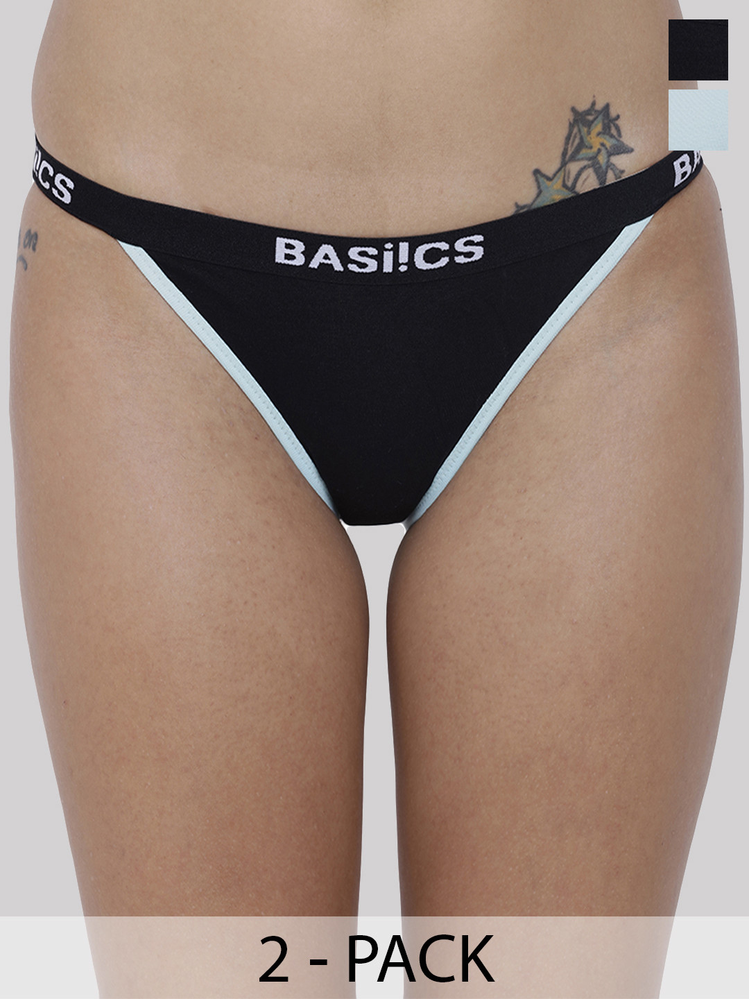 BASIICS by La Intimo Women Pack of 2 Sea Green & Black Solid Basic Briefs