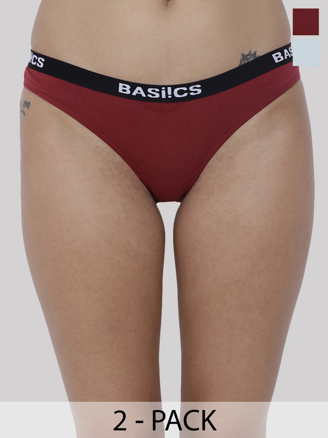BASIICS by La Intimo Women Pack of 2 Maroon & Sea Green Basic Briefs BCPBR080B0BK