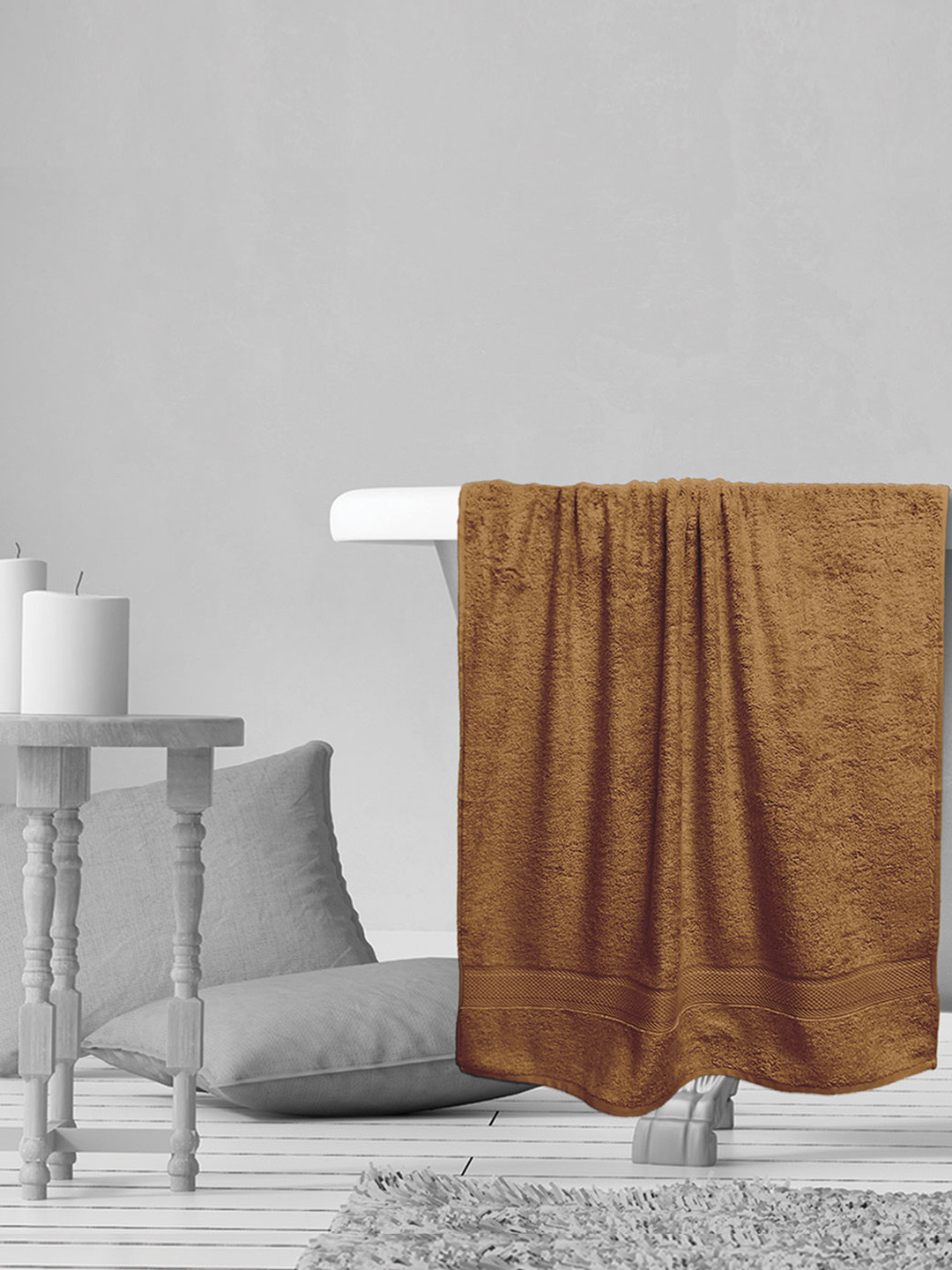 Aura Camel Brown Solid 525 GSM Spur Bamboo Large Bath Towel