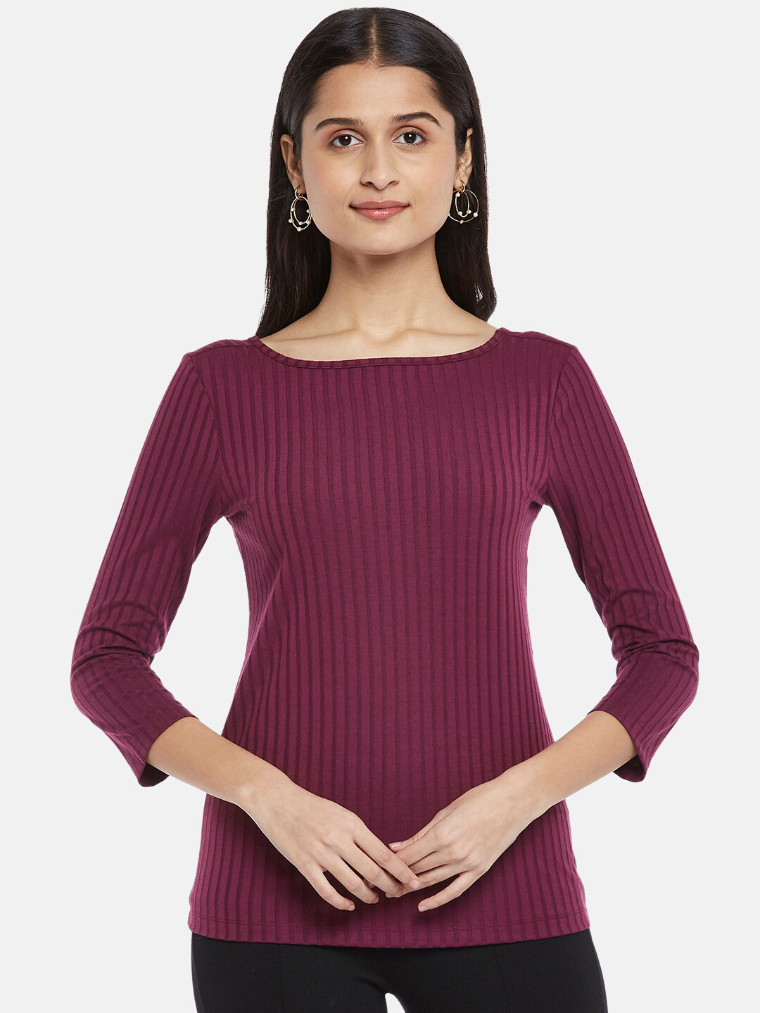 Annabelle by Pantaloons Women Maroon Self Design Top