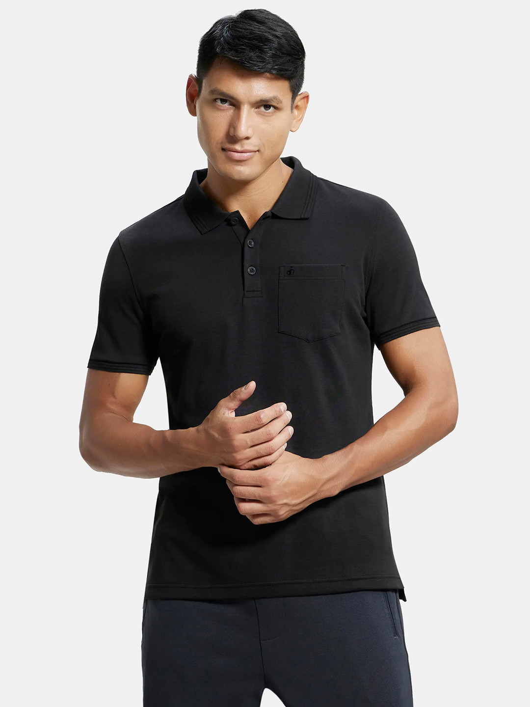 Jockey Super Combed Cotton Rich Solid Half Sleeve Polo Tshirt with Chest Pocket-3913