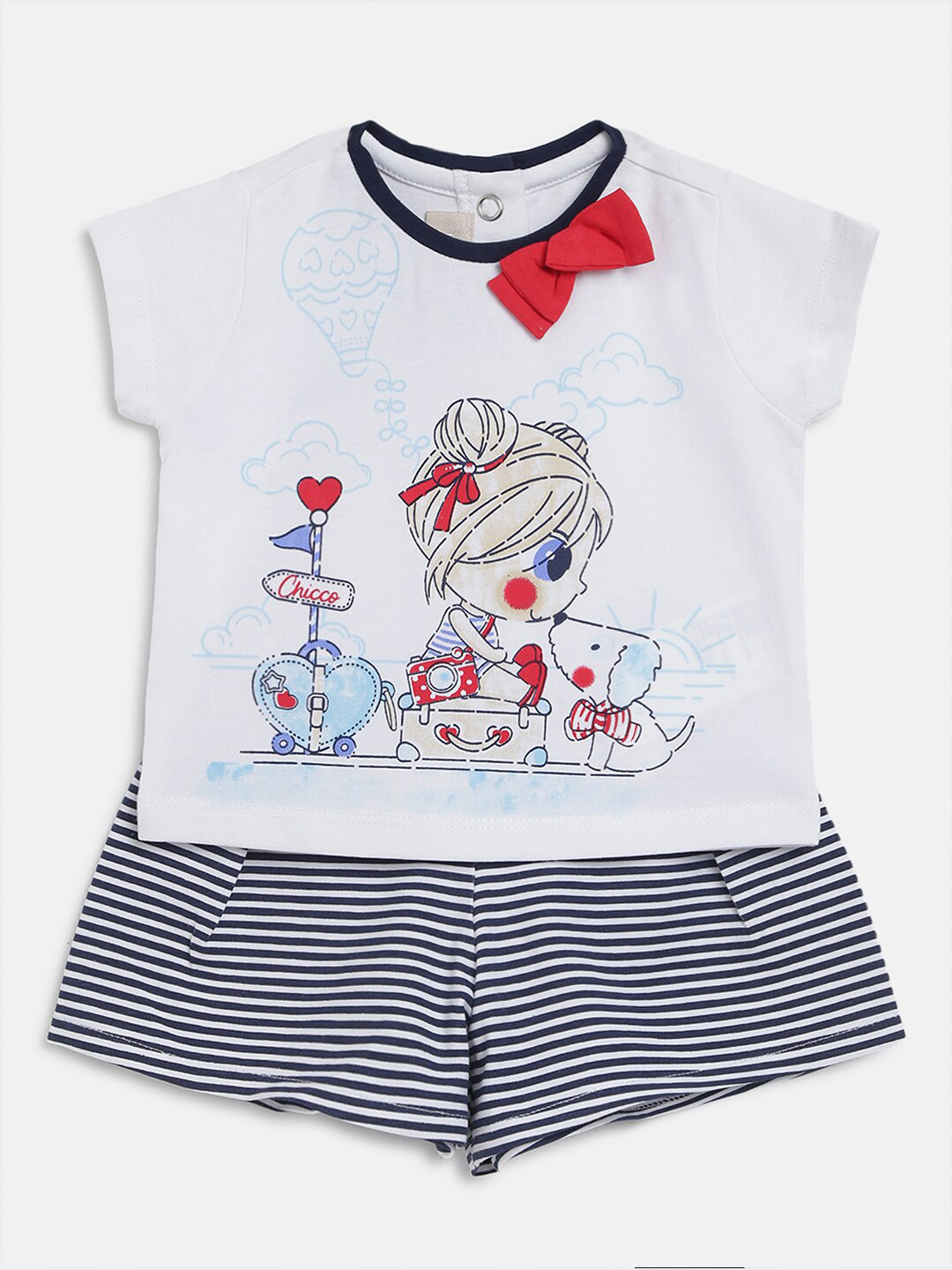 Chicco Kids Girls White & Blue Printed Co-ords Set