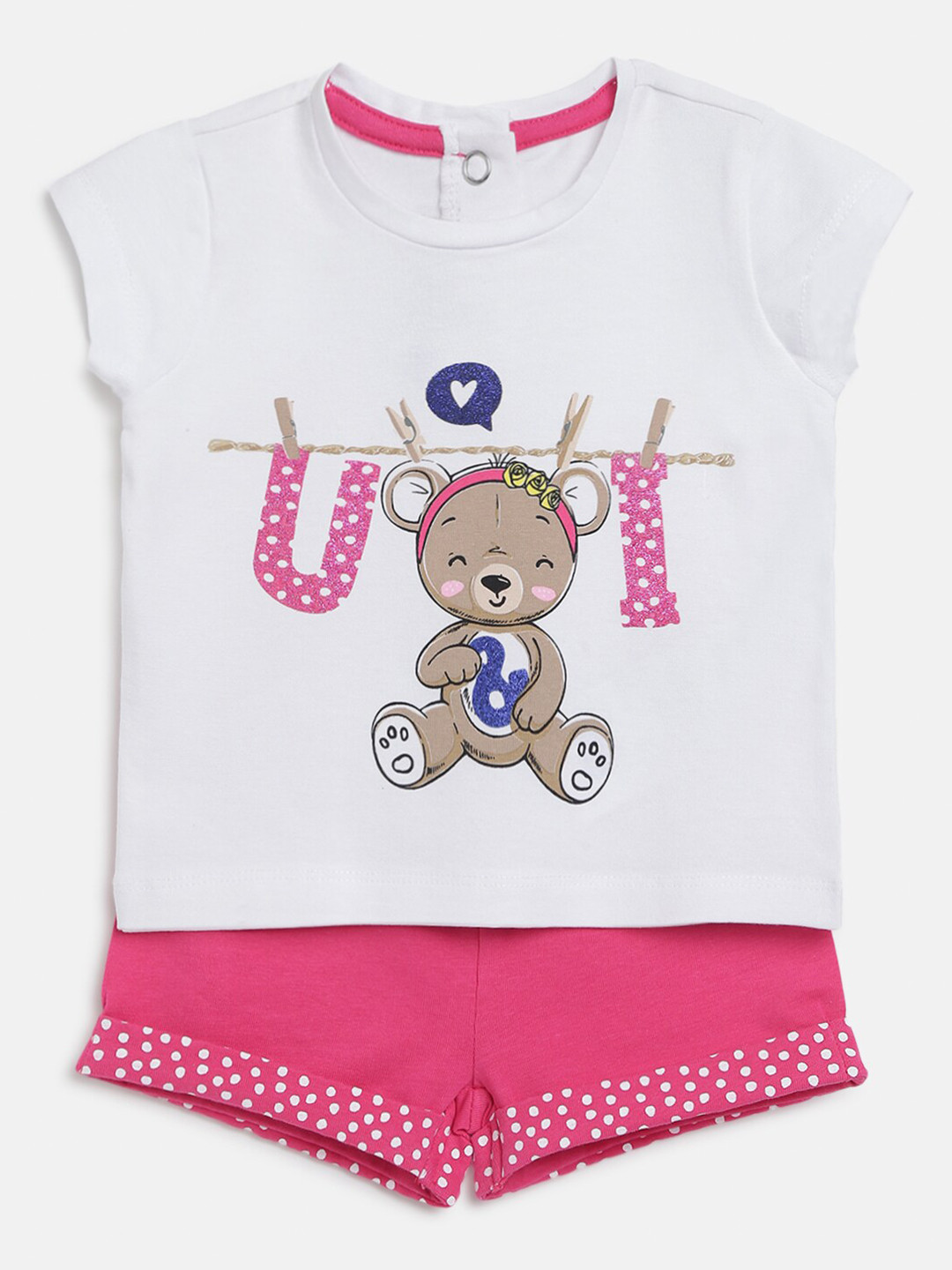 Chicco Kids Girls White & Pink Printed Co-ords Set