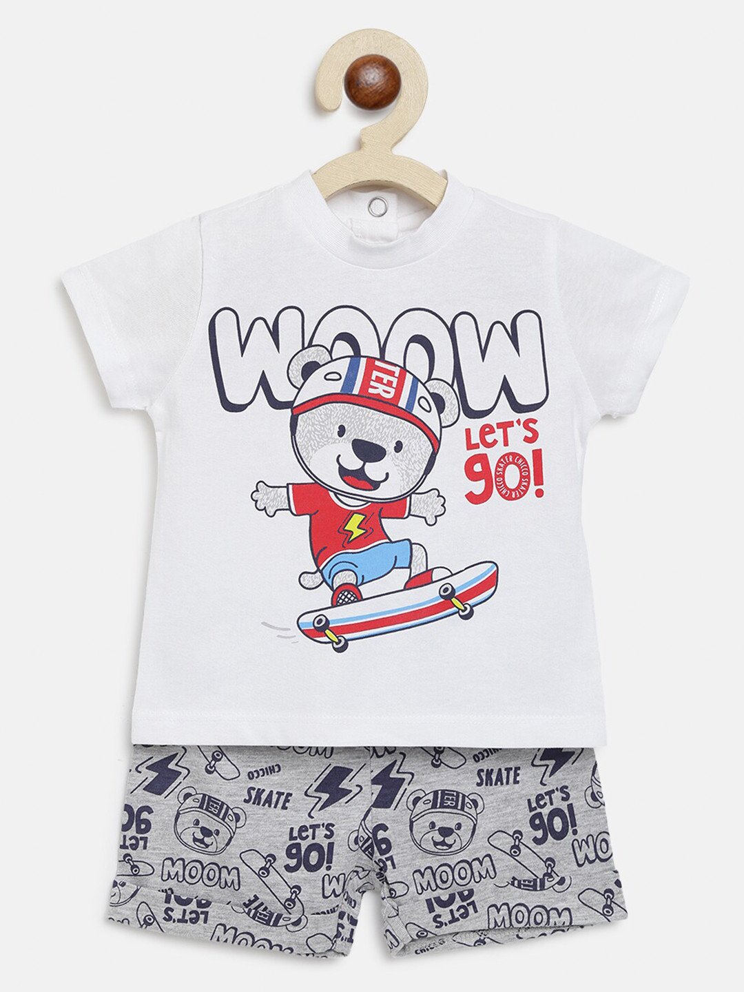 Chicco Boys White & Grey Printed T-shirt with Shorts