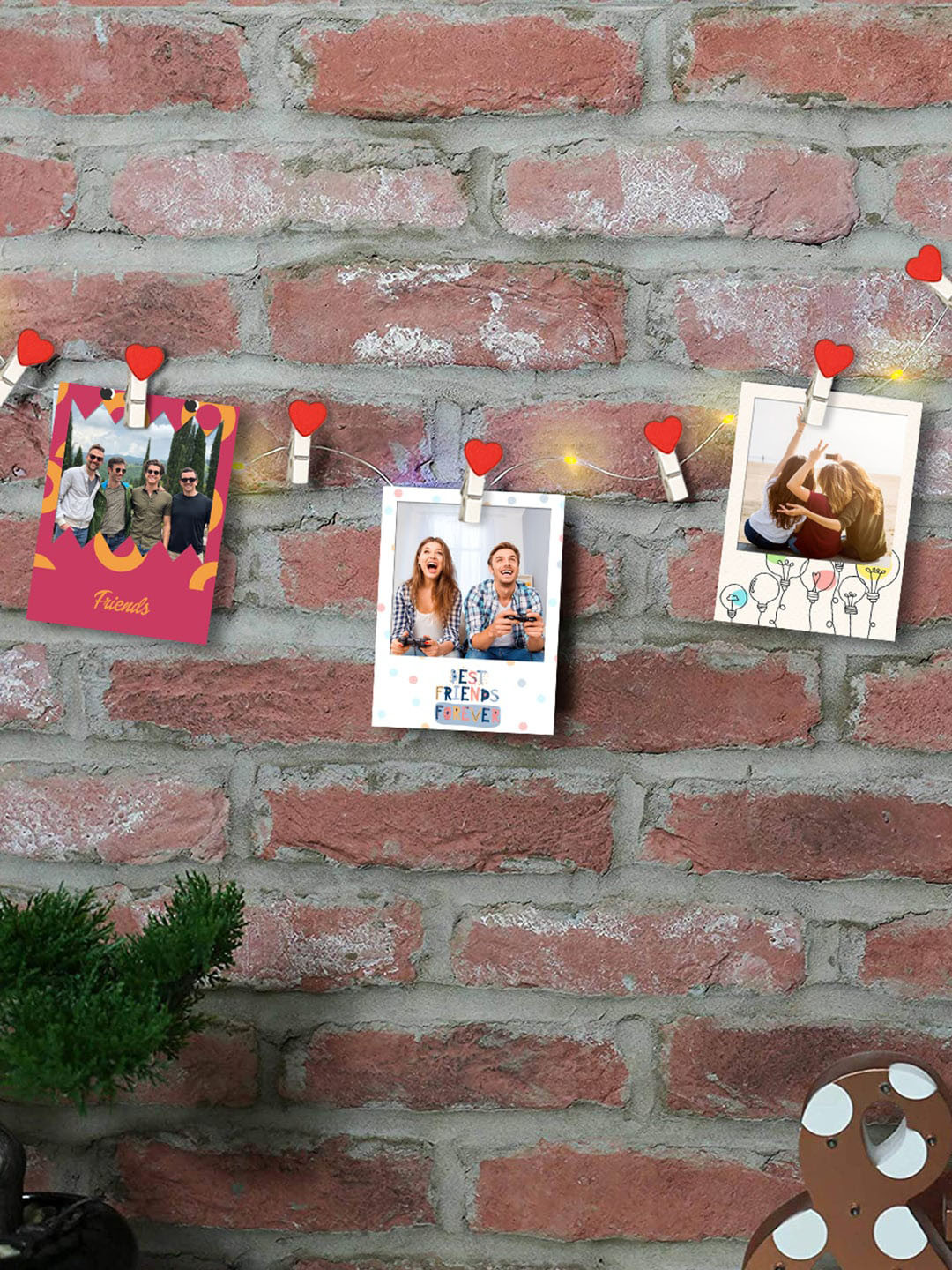 Art Street Set Of 10 Red Heart Shape Photoclip Wall Hanging with 3 Meter Led Light