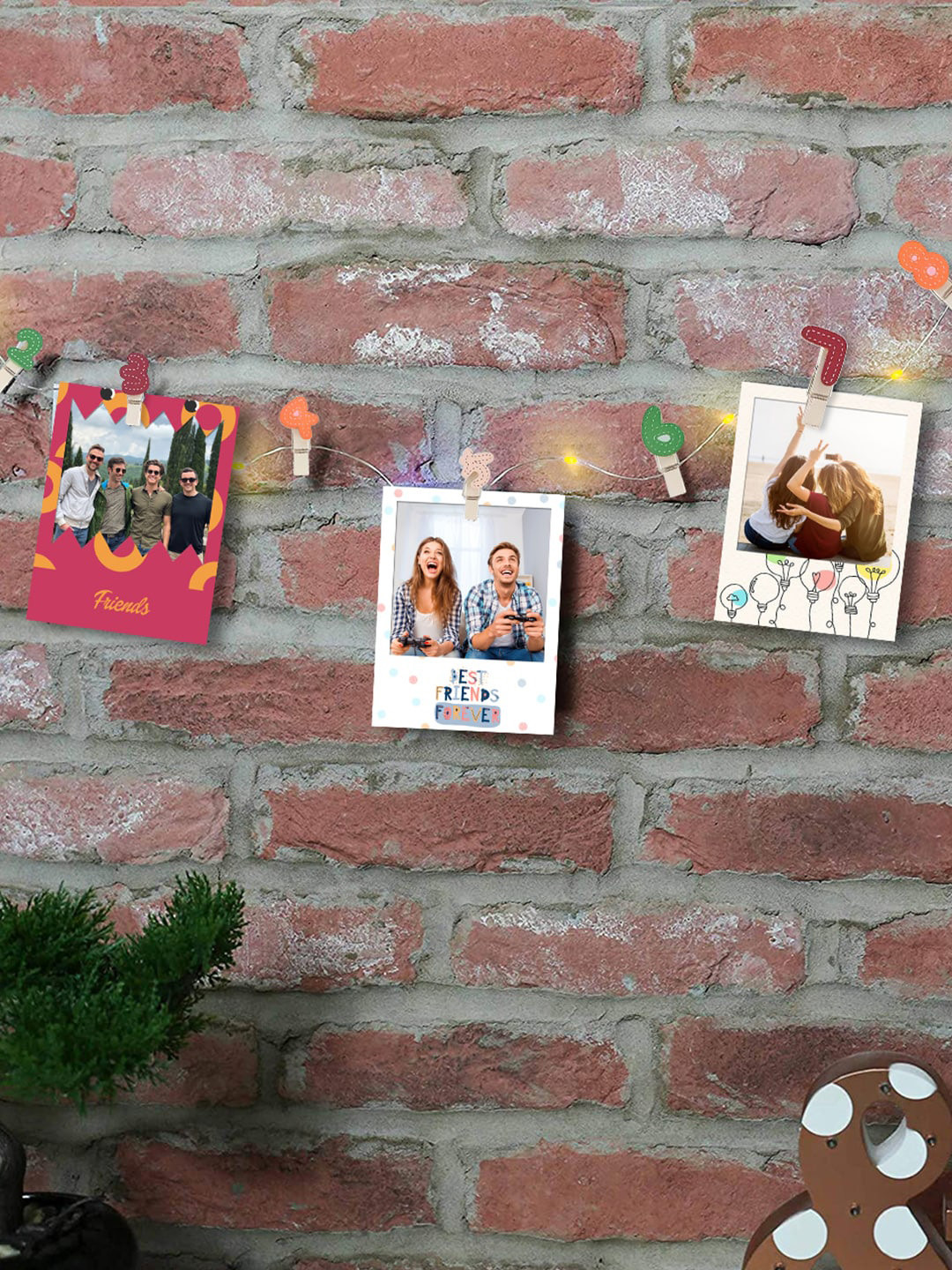 Art Street 10 Numerical Wooden Clips Wall Hanging with 3M Led Light