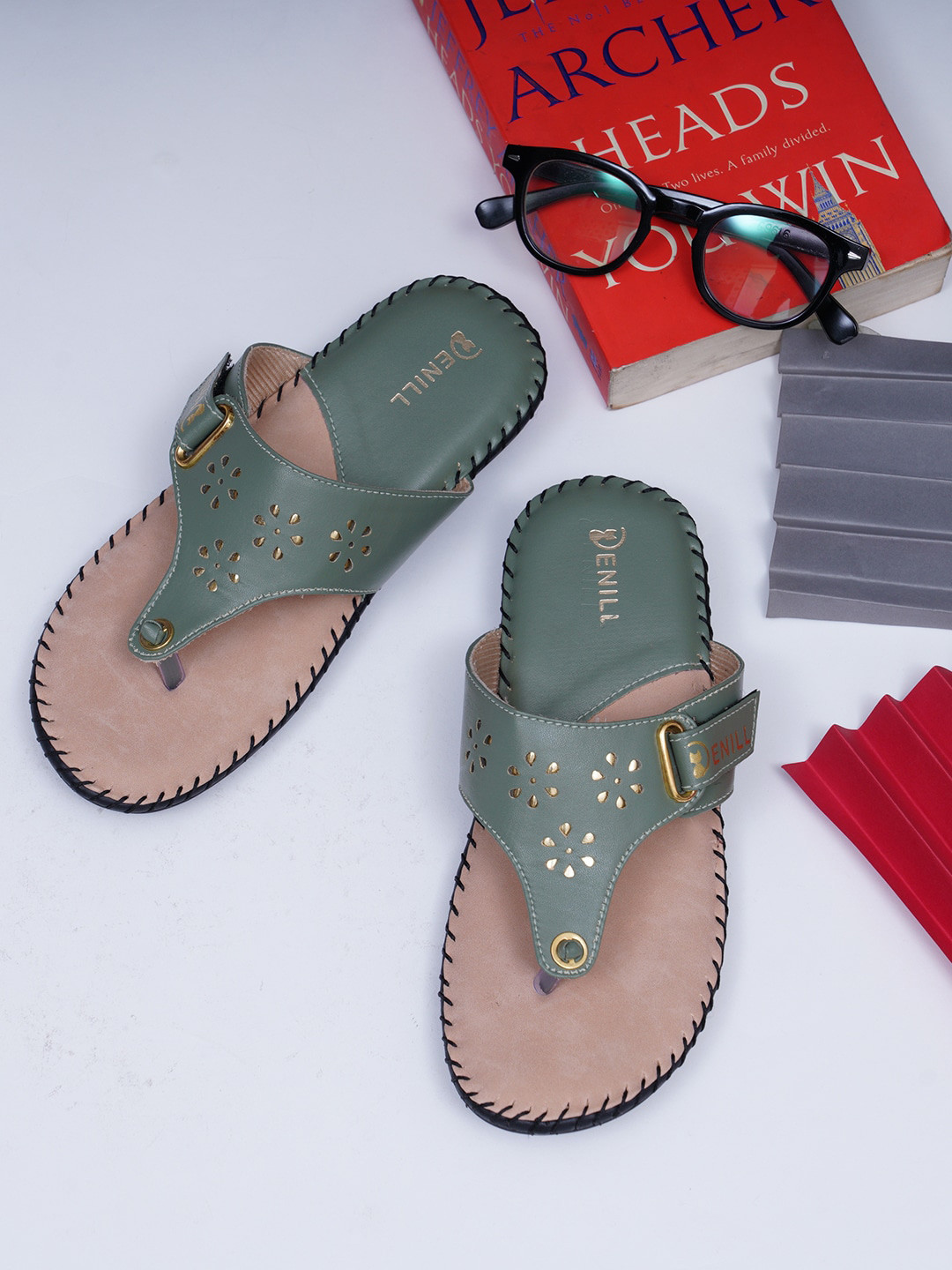 Denill Women Green Extra Soft Open-Toe Flats