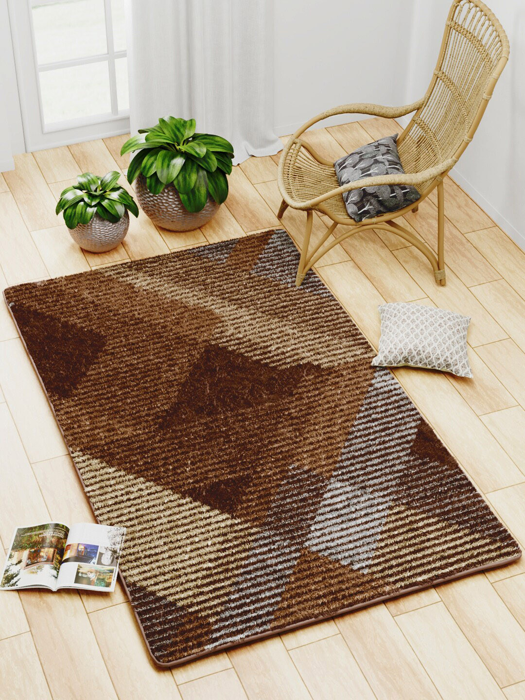 BIANCA Khaki Soft-Fluffy Area-Rug Carpet With Non-Slip Rubber Backing