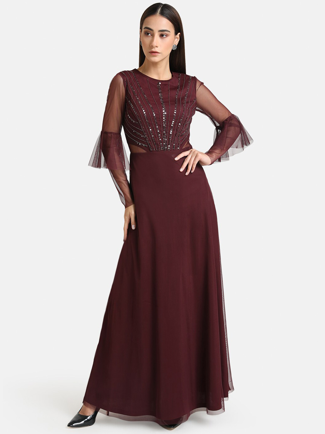 Kazo Women Maroon Embellished Maxi Dress