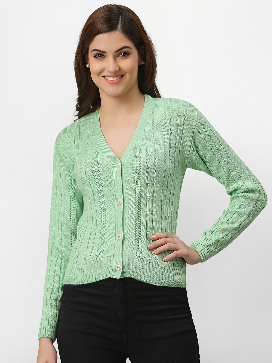Miramor Women Green Cable Knit Cardigan