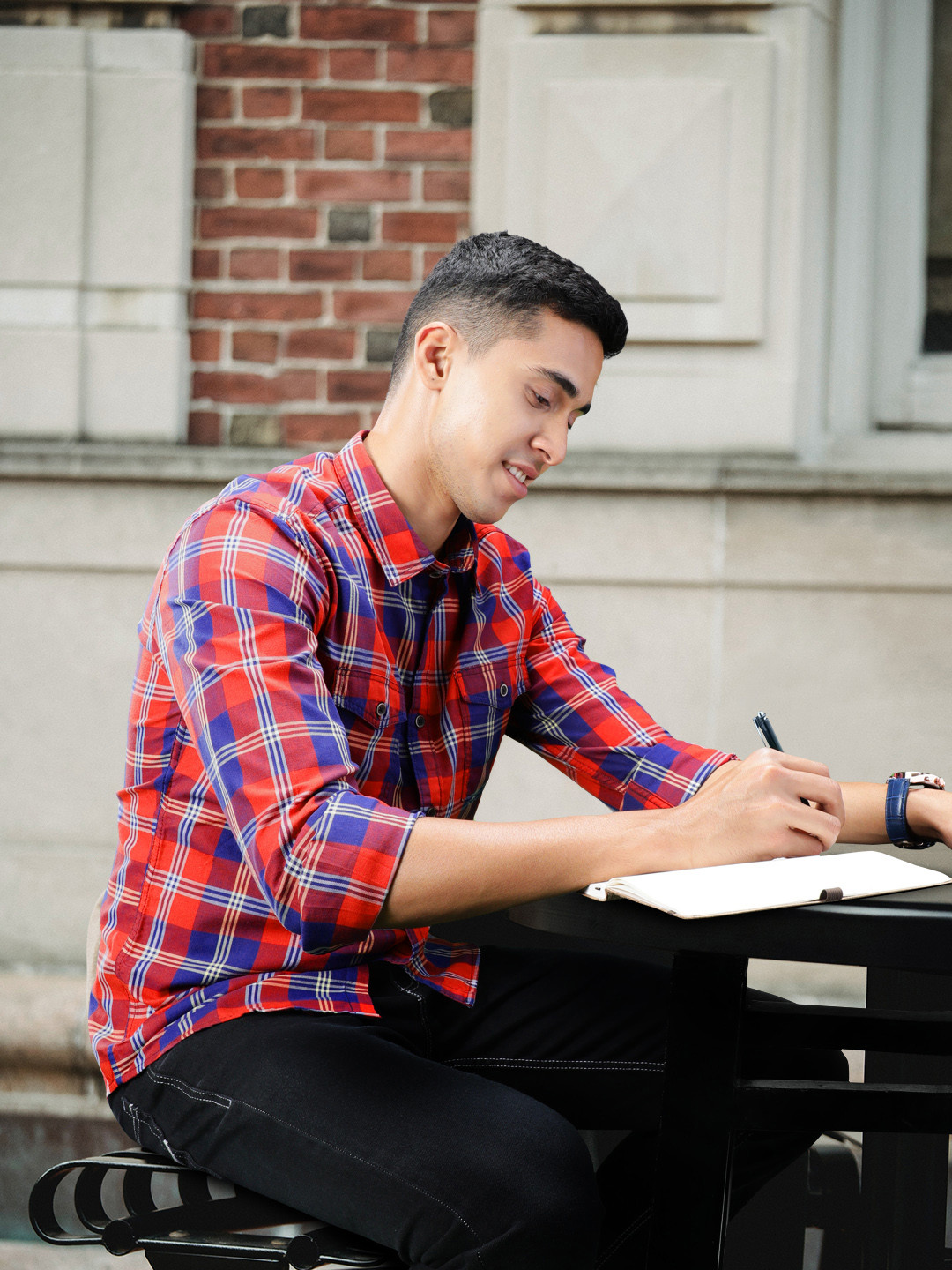 BEAT LONDON by PEPE JEANS Men Red Classic Slim Fit Tartan Checks Opaque Casual Shirt