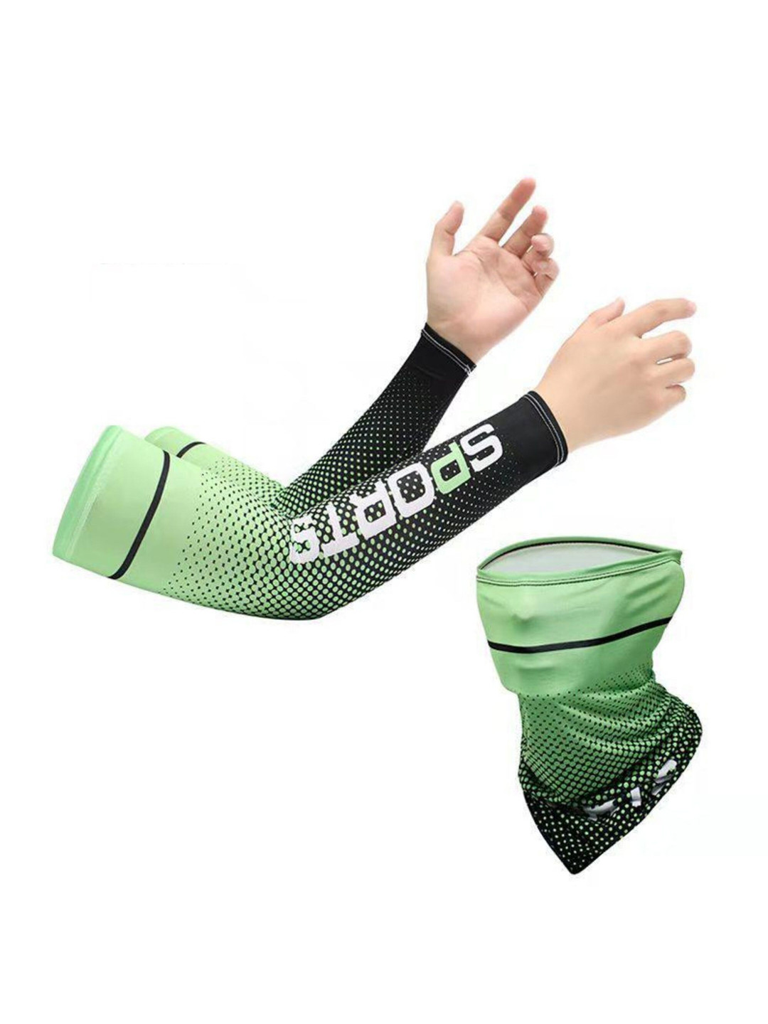 FabSeasons Unisex Green Cooling Arm Sleeves & Bandana With UV Protection & Quick Dry