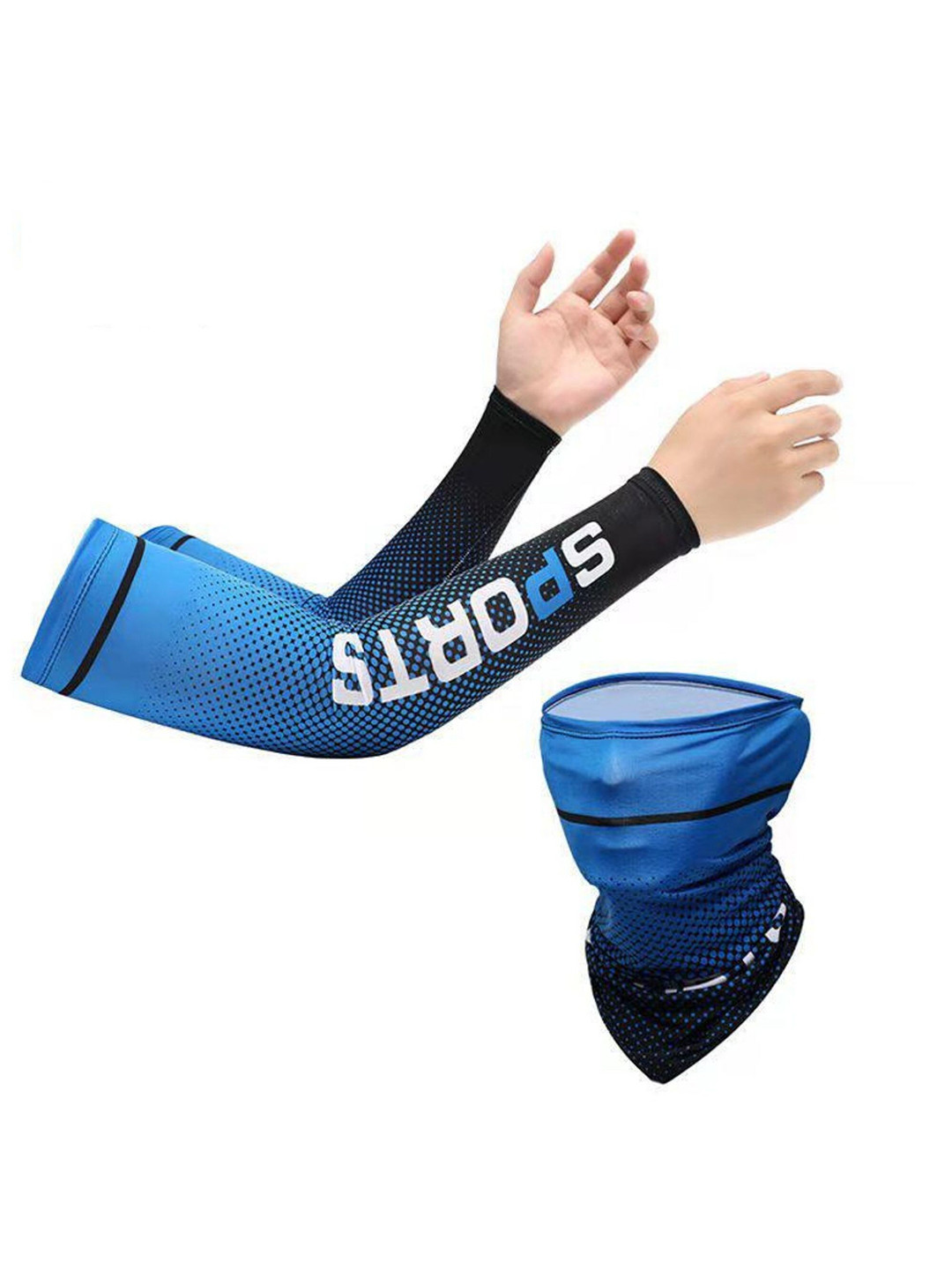 FabSeasons Blue & Black Printed Cooling Arm Sleeves & Bandana Combo