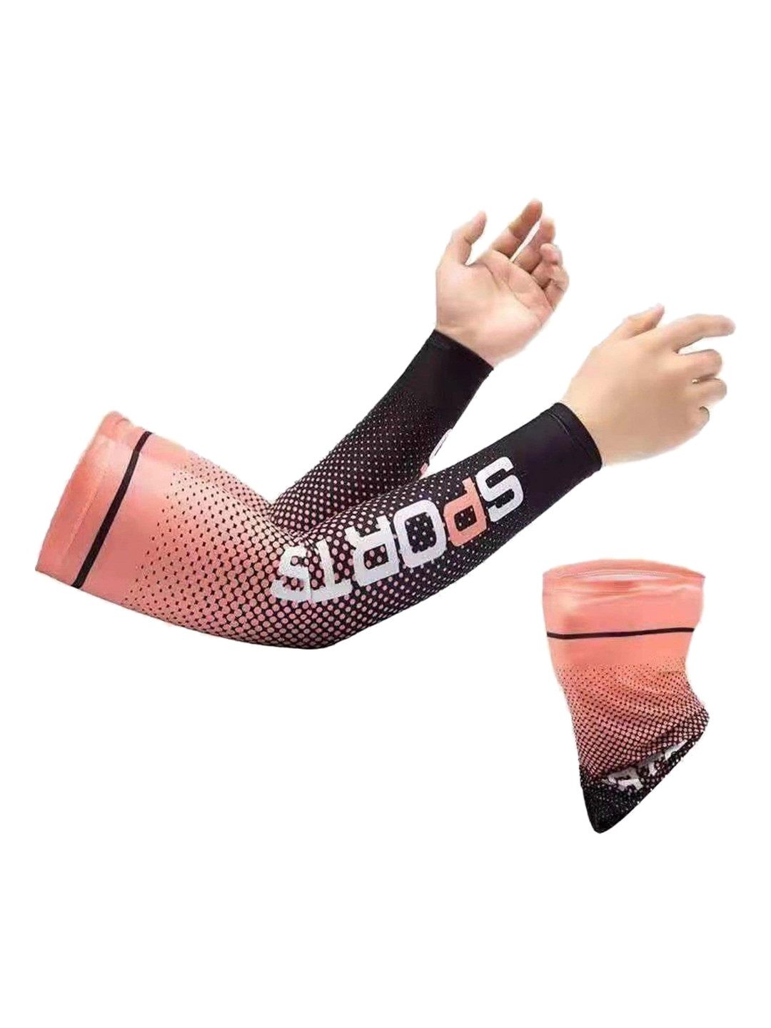 FabSeasons Unisex Orange & Black Combo Of Cooling Arm Sleeves & Bandana