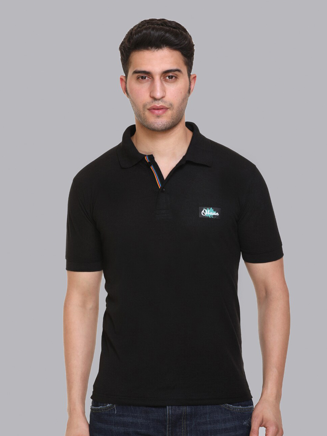 Obaan Men Black Polo Collar T-shirt