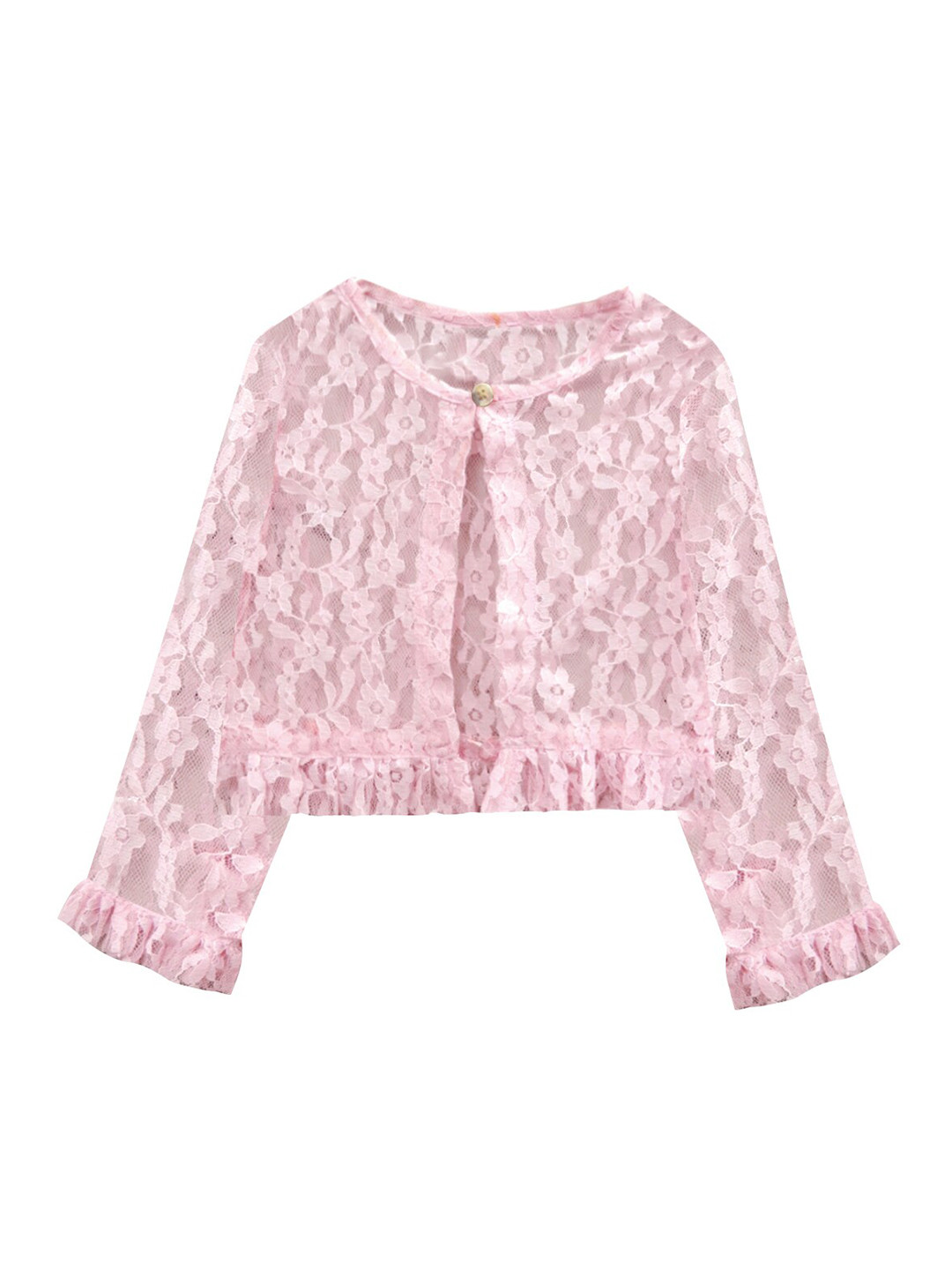 A T U N Girls Pink Button Down Lace Shrug