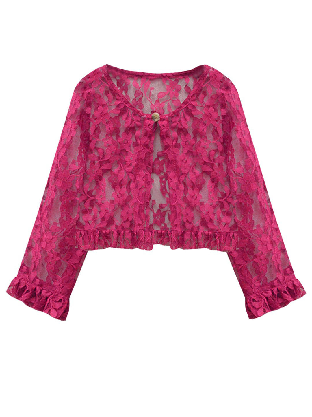 A T U N Girls Fuchsia Self Design Button Shrug